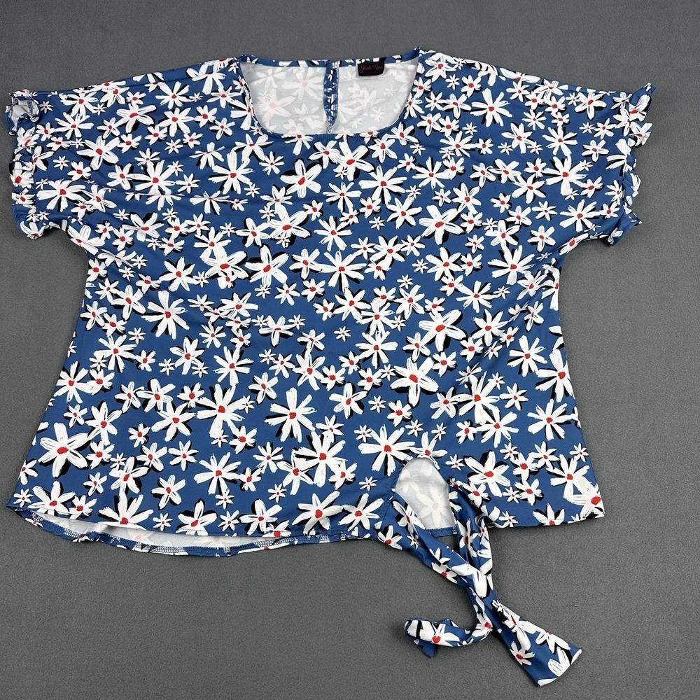 Sheila Rose Women's Plus 2X Blue Daisy Floral Puff Sleeve Top